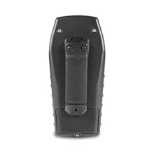 Der DogTrace "D-Control Edge 450" Ferntrainer mit Impuls-, Vibrations- und Tonmodus ist in Schwarz mit einem Gürtelclip auf der Rückseite vor einem weißen Hintergrund abgebildet.