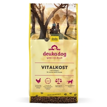 deuka dog Vitalkost Hundefutter für erwachsene Hunde mit L-Carnitin - hier die Rückansicht des 15kg Beutels.