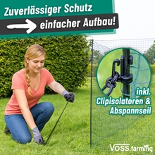 VOSS.farming classic 15m, Begrenzungszaun, Schutznetz, 90cm, 9 Pfähle, 1 Spitze, grün, ohne Strom