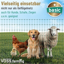 VOSS.farming BASIC Hühnerzaun 25m, Geflügelnetz, 112cm, 7 Pfähle, 2 Spitzen, grün