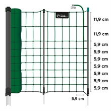 B-Ware: VOSS.farming farmNET+ 25m Kleintiernetz, Kaninchenzaun, 65cm, 11 Pfähle, 1 Spitze, grün