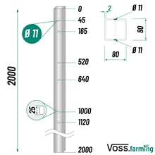 2x VOSS.farming Metall-Pfosten für Weidetore, 200cm