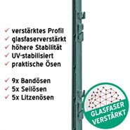 20x VOSS.farming Weidezaunpfähle, Kunststoff, 150 cm, 14 Ösen, grün