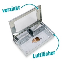 Mausefalle Lebendfalle, Metall, mit Sichtfenster - extra 6cm hoch, auch für größere Mäuse