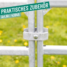 Das VOSS.farming Weidepanel 3,60 m steht auf einer Wiese; Text hebt seine optimale Standfestigkeit hervor.