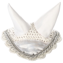 HKM weiße Fliegenhaube Turnier Hobby Horsing, Fliegenmütze für Steckenpferd mit Glitzersteinen