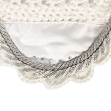 HKM weiße Fliegenhaube Turnier Hobby Horsing, Fliegenmütze für Steckenpferd mit Glitzersteinen