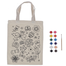 Jutebeutel zum Selbstbemalen, für Kinder, mit Pinsel & Farben, Stofftasche mit Schmetterlingsmotiv