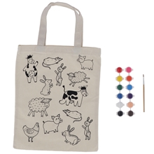Jutebeutel zum Selbstbemalen, für Kinder, mit Pinsel & Farben, Stofftasche mit Bauernhofmotiv