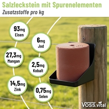Das S.I.N. Hellas VOSS.vital Leckstein MineralLine 5kg ist ein mineralischer Leckstein für Zäune mit Zusatz von Eisen, Mangan, Zink, Jod, Kobalt und Selen.