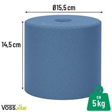 VOSS.vital Leckstein - FlyBye Block, 5kg Mineralleckstein mit Ölen von S.I.N. Hellas, blaue Schaumstoffrolle (15,5 cm Durchmesser x 14,5 cm Höhe) auf weißem Hintergrund.