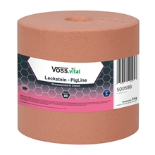 Der VOSS.vital Leckstein - PigLine von S.I.N. Hellas ist ein 5 kg schwerer, zylindrischer Mineralsalzleckstein für Schweine, der über ein zentrales Loch verfügt und für den Einsatz bei Tieren gekennzeichnet ist.