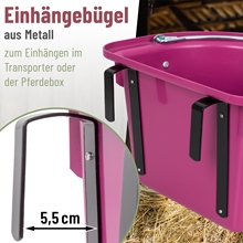 Transportkrippe, Futtertrog zum Einhängen, Turnier-Futterkrippe mit Tragegriff, pink