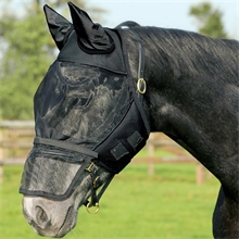 Fliegenmaske mit Nüstern- und Ohrenschutz, abnehmbarer Nasenschutz - schwarz, Pony