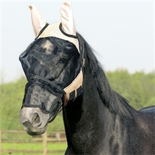 B-Ware: Fliegenmaske mit Nüstern- und Ohrenschutz, abnehmbarer Nasenschutz - beige, Pony
