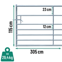 VOSS.farming Weidetor starr 305cm, mit Horizontalstreben, 115cm hoch, verzinkt