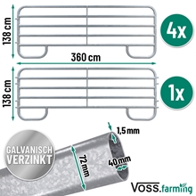 VOSS.farming Weidezelt 7,20 x 3,60m, Weideunterstand XXL mit Rundbogen, Komplettset