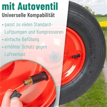 Schubkarrenrad Komplettrad 16“, 4.00-8, inkl. Achse, luftgefüllt, Rillenprofil