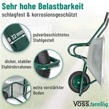 VOSS.farming Schubkarre - 90 Liter, 220kg Tragkraft, verzinkte Wanne, Luftreifen mit Metallfelge