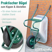 VOSS.farming Schubkarre - 90 Liter, 220kg Tragkraft, verzinkte Wanne, Luftreifen mit Metallfelge