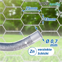 10m VOSS.farming Sechseckgeflecht, Hasendraht, Höhe 100cm - 13x0,7mm, verzinkt