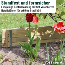 VOSS.garden Steckzaun 75x18cm: Beeteinfassung aus Holz mit stabilen Metallpfählen von VOSS.garden als Rasenbegrenzung. Ideal für ein schönes Gartenbild mit Blumen und grasbewährtem Hintergrund.