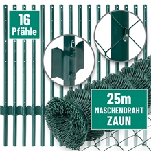 VOSS.farming Gartenzaun-SET: Maschendraht 25mx100cm, grün + 16x Metall Zaunpfosten