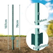 8x VOSS.farming U-Profil Metall-Pfähle 107cm, Zaunpfosten für Drahtgeflechte bis 76cm