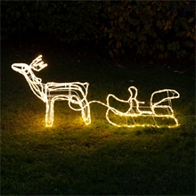VOSS.garden LED Rentier mit Schlitten Weihnachtsfigur 120cm, Outdoor Weihnachtsbeleuchtung