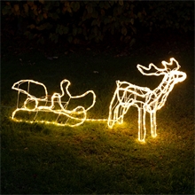 VOSS.garden LED Rentier mit Schlitten Weihnachtsfigur 120cm, Outdoor Weihnachtsbeleuchtung
