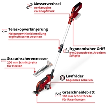 Einhell GE-CG 18/100 Li T-Solo Akku-Gras- und Strauchschere, Heckenschere mit Teleskopstiel, 18 V