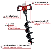 Einhell Akku-Erdbohrer GP-EA 18/150 Li BL-Solo, 3 Modi, inkl. Ø15cm, 80cm Erdbohrer, ohne Akku