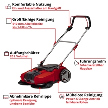 Einhell TE-SW 18/610 Li-Solo Akku-Kehrmaschine - 610mm Kehrbreite, 20L Schmutzbehälter