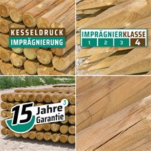 70x VOSS.farming Holzpfähle rund, Zaunpfahl Holz, Kesseldruckimprägniert Klasse 4, 175cm x 80mm