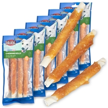 6x Trixie Denta Fun Chicken Chewing Rolls, Hundeleckerli mit Huhn, 17cm, 3 Stück, 140g