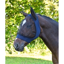 Fliegenmaske "FinoStretch" für Pferde und Ponys mit Ohrenschutz - blau, Warmblut (Gr.3)