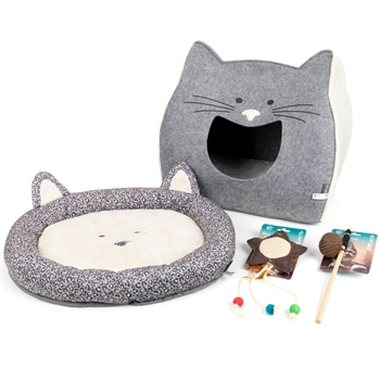 VOSS.pet Cat "3" Set für Katzen, Katzenbett, Katzenhöhle, 2x Katzenspielzeug