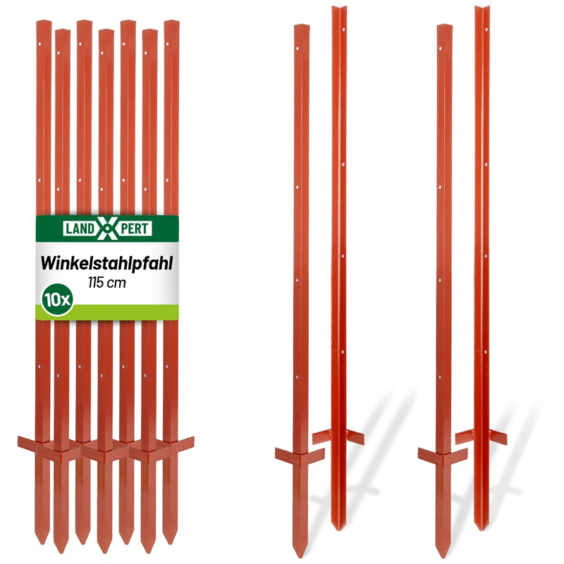 Großansicht der Bildergalerie 40x LandXpert Winkelstahlpfahl 115cm, 2mm, 4x Bohrungen, mit Doppeltritt