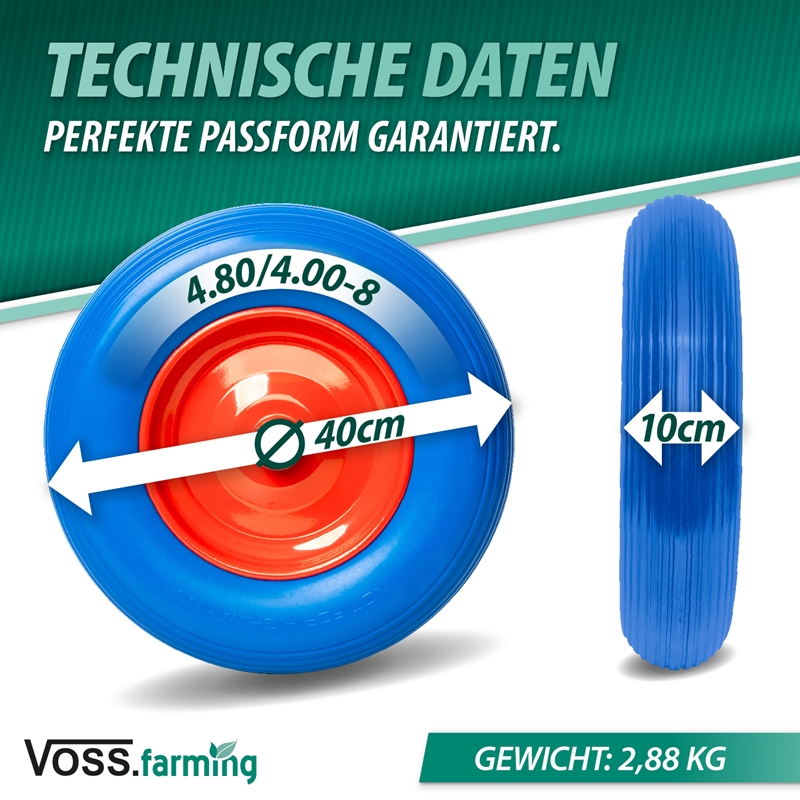 Pannensicheres Schubkarren-Ersatzrad mit Stahlfelge, blau-rot, inkl. Achse