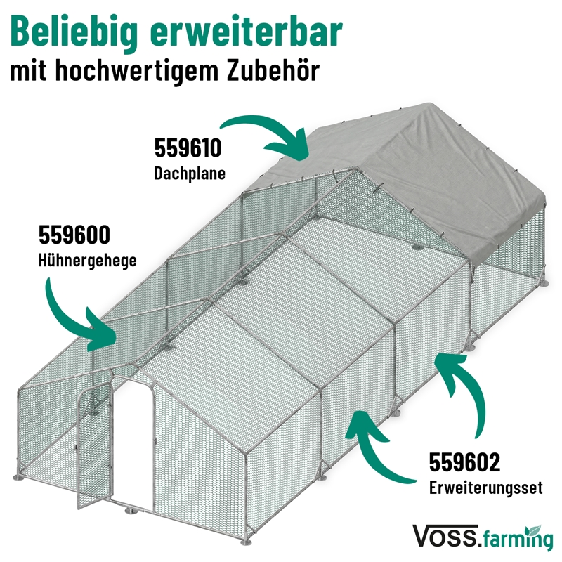 Großansicht der Bildergalerie VOSS.farming Hühner Freilaufgehege 170x300x195cm, Hühnerstall, Voliere