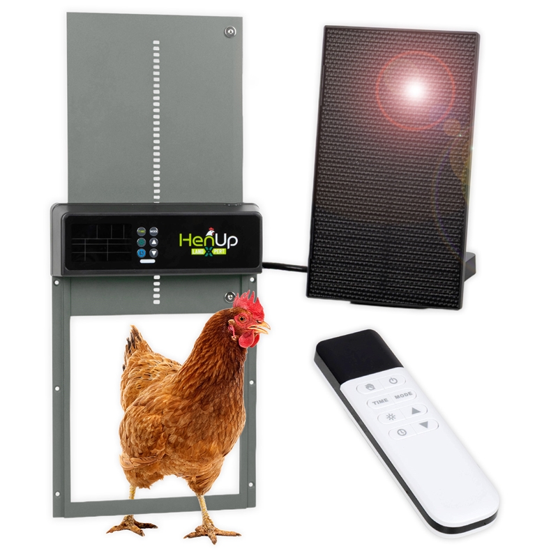 LandXpert Set automatische Hühnertür HenUp mit Funkfernbedienung 35,5x24x4cm, Solar, grau