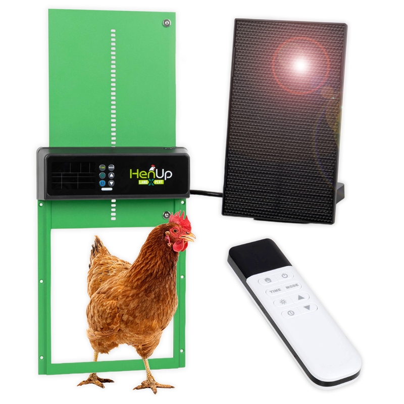 LandXpert Set automatische Hühnertür HenUp mit Funkfernbedienung 35,5x24x4cm, Solar, grün