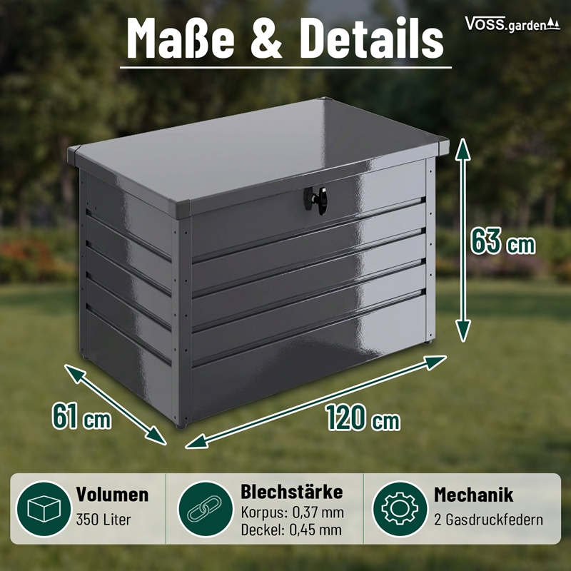 Großansicht der Bildergalerie VOSS.garden Gartenbox für Kissen und Gartenstüle, 120x61x63 cm, grau