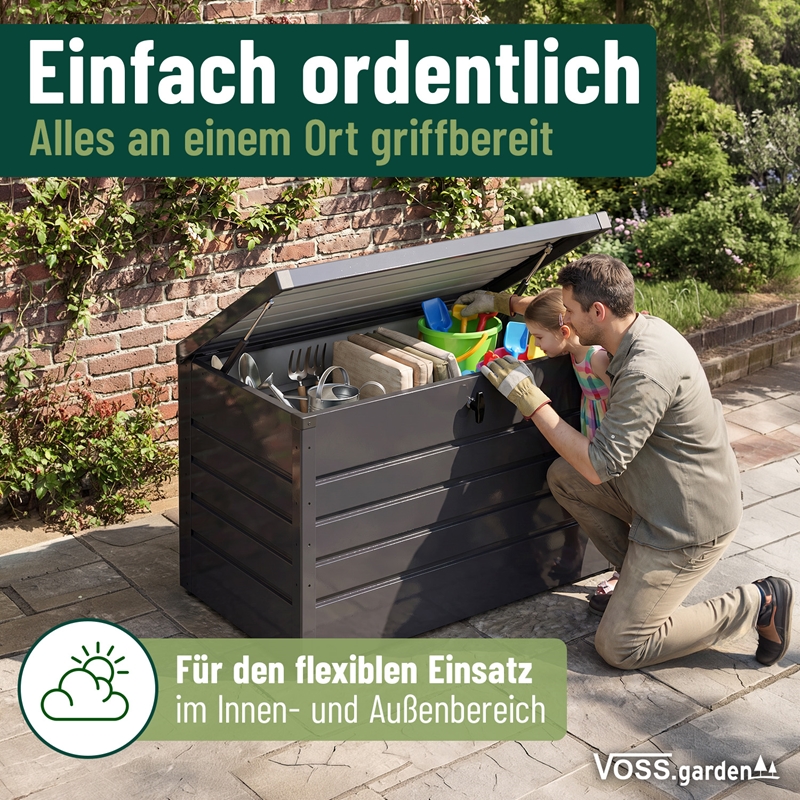 Großansicht der Bildergalerie VOSS.garden Gartenbox für Kissen und Gartenstüle, 120x61x63 cm, grau