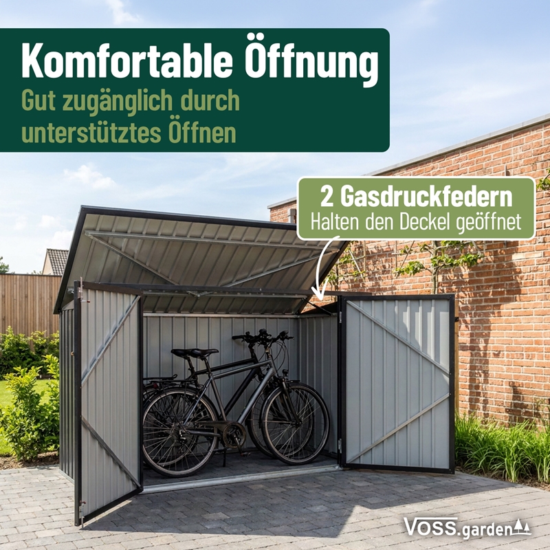 Großansicht der Bildergalerie VOSS.garden Fahrradgarage, 210x105x130 cm, grau, 2 Fährräder