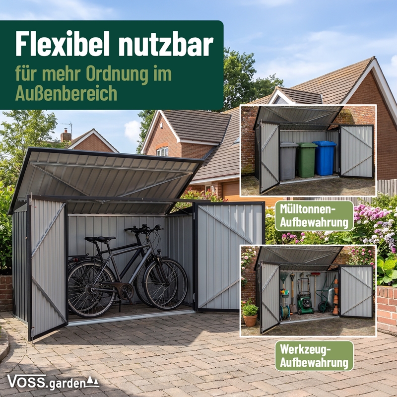 Großansicht der Bildergalerie VOSS.garden Fahrradgarage, 210x105x130 cm, grau, 2 Fährräder