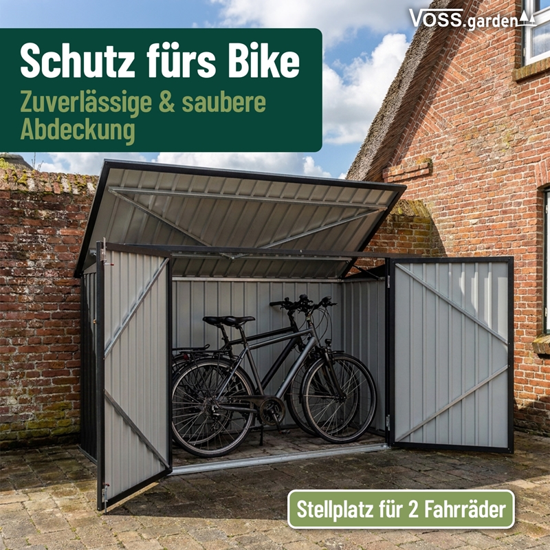 Großansicht der Bildergalerie VOSS.garden Fahrradgarage, 210x105x130 cm, grau, 2 Fährräder